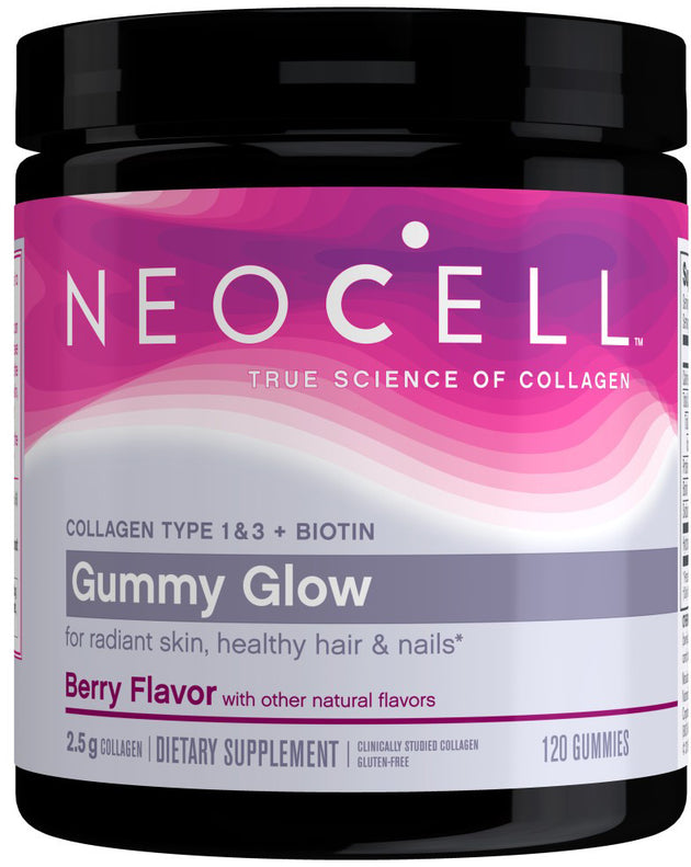 Super Collagen Type 1 & 3 + Biotin Gummy Glow, Berry Flavor, 2.5 g Collagen, 120 Gummies , Brand_Neocell Flavor_Berry Form_Gummies Potency_2.5 g Size_120 Gummies