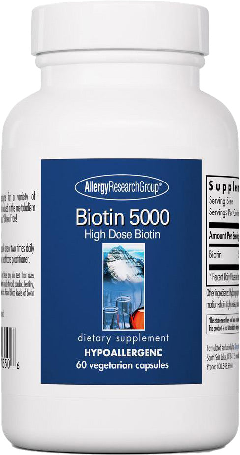 Biotin 5000, 5000 µg, 60 Vegetarian Capsules , Brand_Allergy Research Group