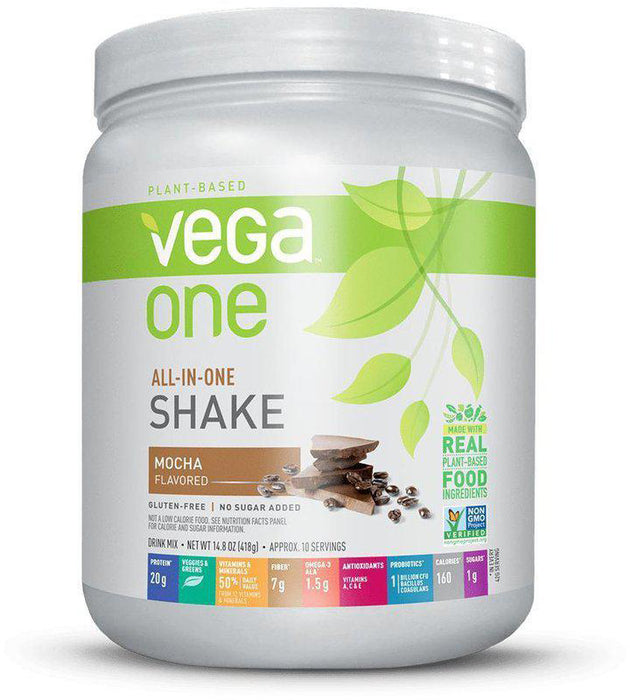 Vega One® All-In-One Shake, Mocha Flavor, 14.8 Ounce, 10 Servings , Brand_Vega Flavor_Mocha Form_Powder Size_14 Oz