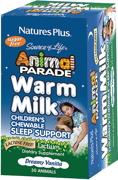 Animal Parade® Warm Milk® Children's Chewable Sleep Support - Dreamy Vanilla Flavor, 30 Chewables , Brand_Nature's Plus Flavor_Vanilla Form_Chewables Size_30 Chewables