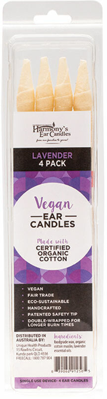 Organic Cotton Vegan Ear Candles, Lavender, 4 Pack , Brand_Harmonys Ear Candles Form_Candles Size_24 Count