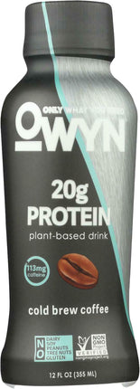 Plant-Based Protein Drink, 20 g of Protein, Coffee Flavor, 12 Fl Oz (355 mL) Liquid , Brand_OWNY Flavor_Coffee Form_Liquid Potency_20 g Size_12 Fl Oz