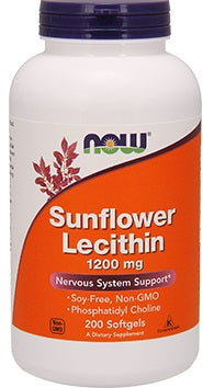 Sunflower Lecithin 1200 mg, 200 Softgels , Brand_NOW Foods Form_Softgels Potency_1200 mg Size_100 Softgels