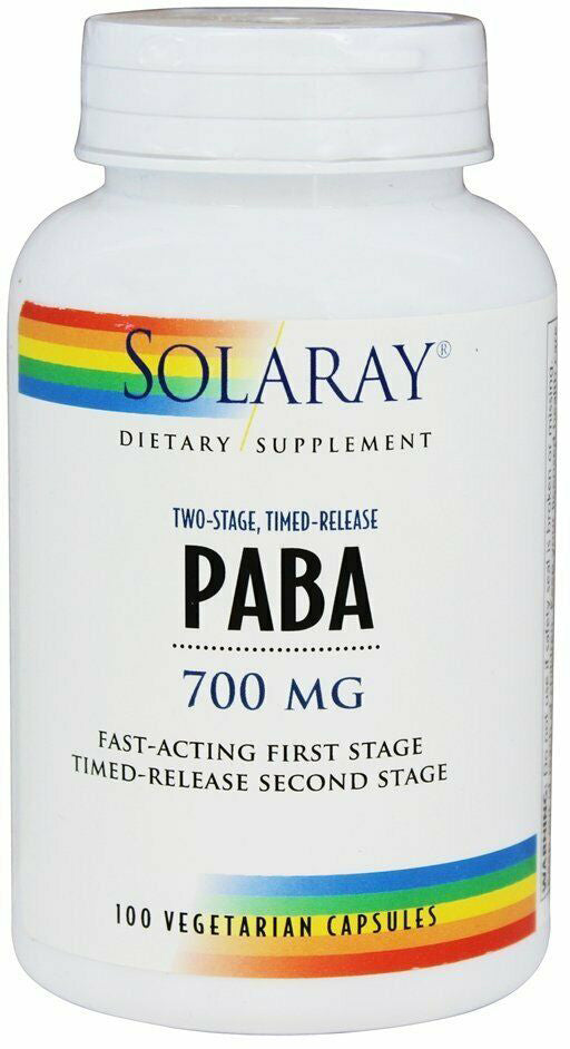 Two-Staged, Timed-Release PABA, 700 mg, 100 Vegetarian Capsules , Brand_Solaray Form_Vegetarian Capsules Potency_700 mg Size_100 Caps
