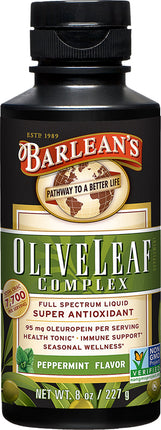 Olive Leaf Complex, 7700 Total ORAC Per Serving, Peppermint Flavor, 8 Fl Oz (227 mL) Liquid , Brand_Barleans Flavor_Peppermint Form_Liquid Size_8 Oz