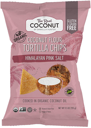 Organic Coconut Flour Tortilla Chips, Himalayan Pink Salt Flavor, 5.5 Oz (155 g) Chips , Brand_The Real Coconut Flavor_Himalayan Pink Salt Form_Chips Size_5.5 Oz