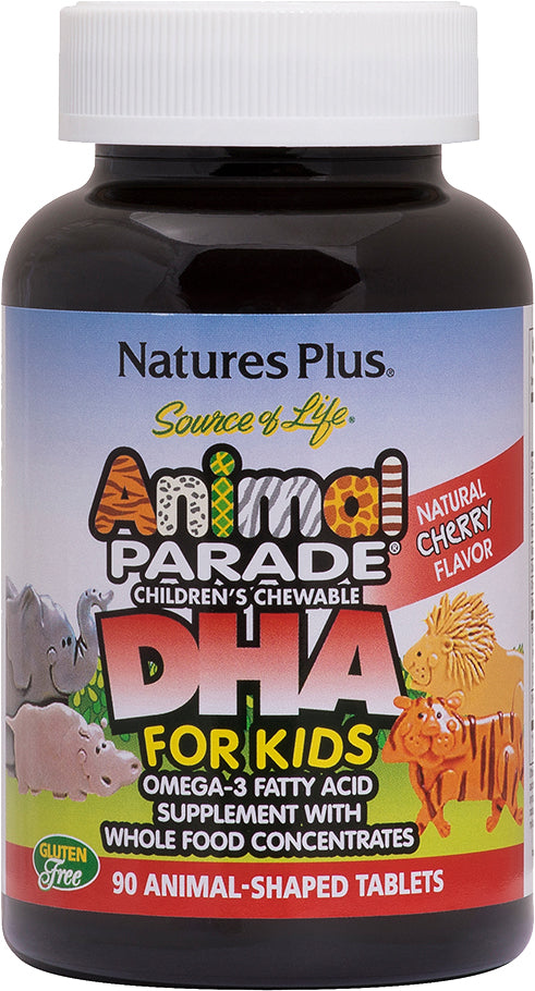 Animal Parade Source of Life® DHA Childrens Chewables, Natural Cherry 41 - Flavor, 90 Chewable Animal Shaped Tablets , Brand_Nature's Plus Flavor_Natural Cherry Form_Chewable Animal Shaped Tablets Size_90 Chews