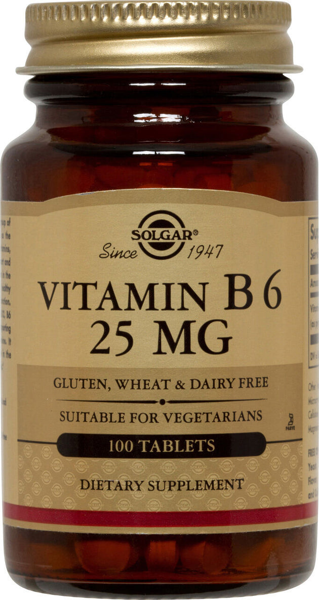 Vitamin B6, 25 mg, 100 Tablets , Brand_Solgar Form_Tablets Potency_25 mg Size_100 Tabs