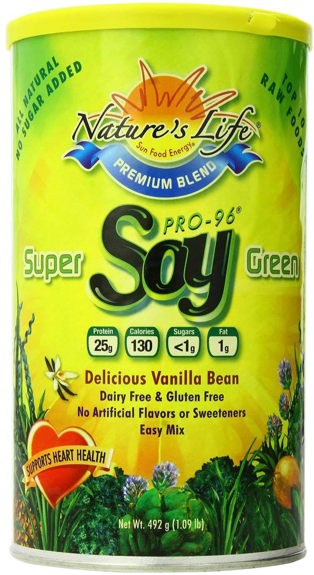 Super Green Pro-96 Soy Protein, Vanilla Flavor, 1.09 Lb (492 g) Powder , Brand_Nature's Life Flavor_Vanilla Form_Powder Size_1.09 Lbs