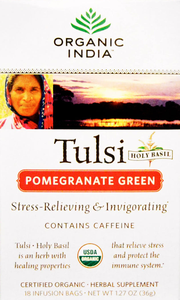Pomegranate Green, 1.27 Ounce (36 g) 18 Tea Bags , Brand_Organic India Form_Tea Bags Size_18 Count