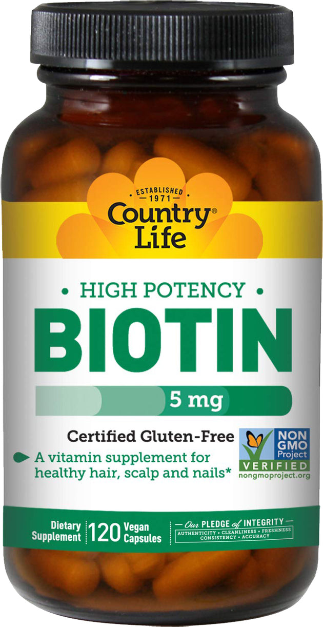 High Potency Biotin 5 mg, 120 Vegan Capsules , Brand_Country Life Potency_5 mg Size_120 Caps