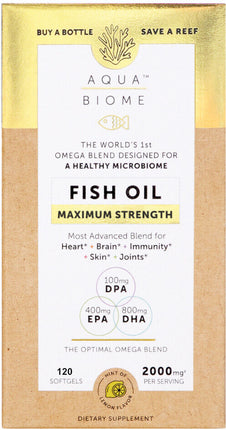 Maximum Strength Fish Oil, 100 mg DPA 400 mg EPA 800 mg DHA, Lemon Flavor, 120 Softgels , Brand_Aqua Biome Flavor_Lemon Potency_100 mg Size_120 Softgels