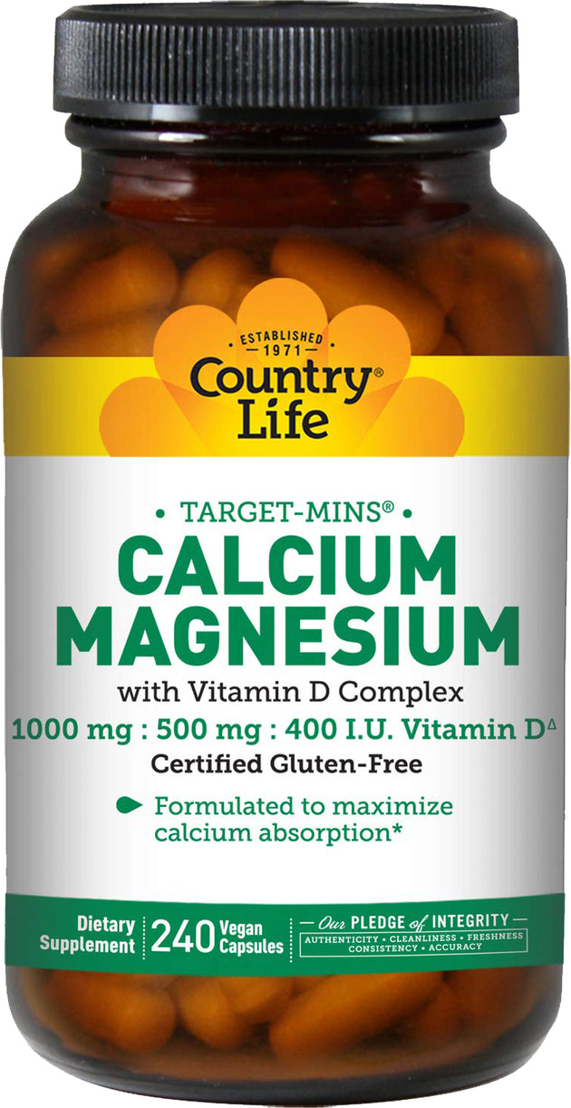 Calcium Magnesium with Vitamin D Complex, 240 Vegetarian Capsules , Brand_Country Life Form_Vegetarian Capsules Size_240 Caps