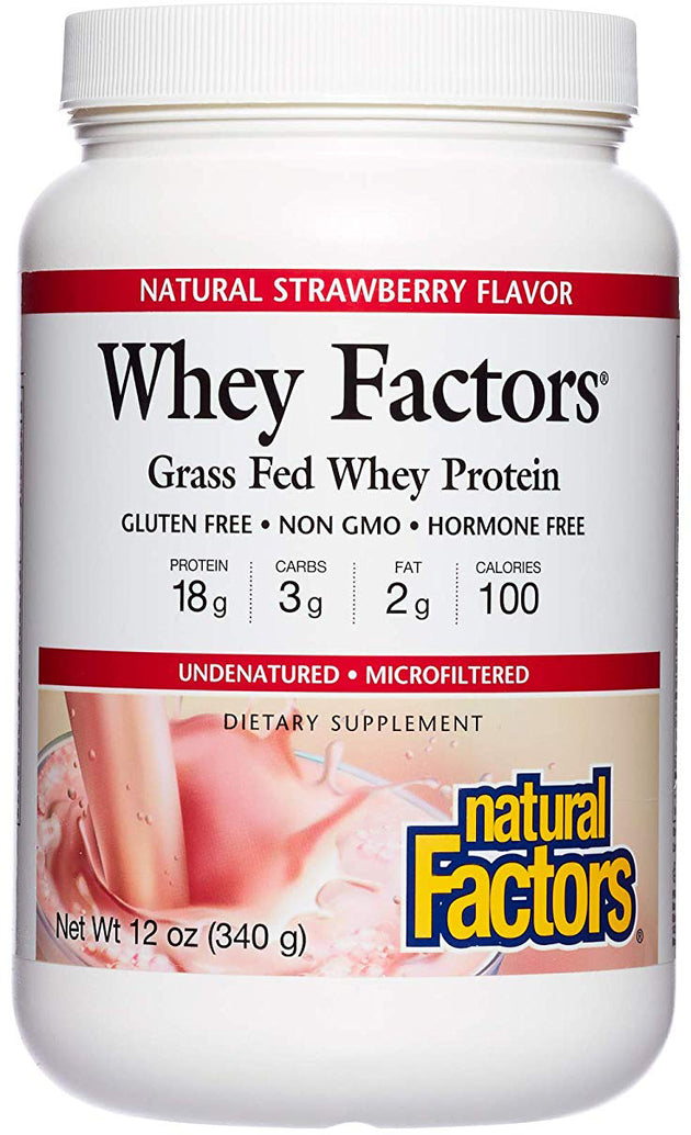 Whey Factors® Grass Fed Whey Protein, Strawberry Flavor, 12 Oz (340 g) Powder , Brand_Natural Factors Flavor_Strawberry Form_Powder Size_12 Oz
