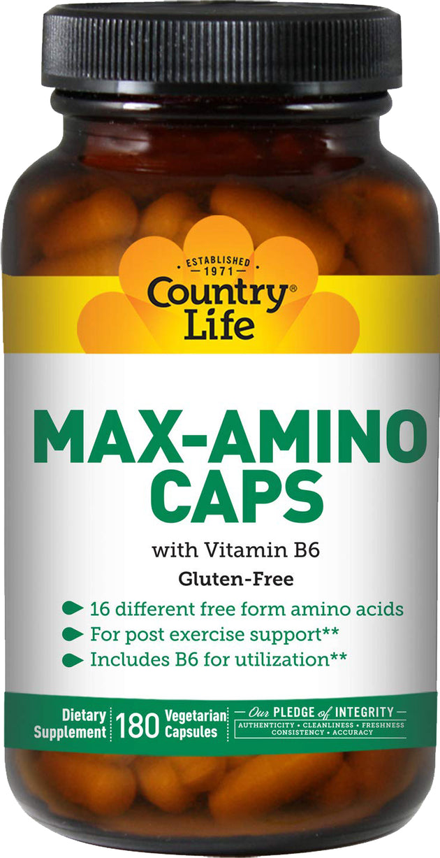 Max Amino Caps with B-6, 180 Vegetarian Capsules , Brand_Country Life Form_Vegetarian Capsules Size_180 Caps