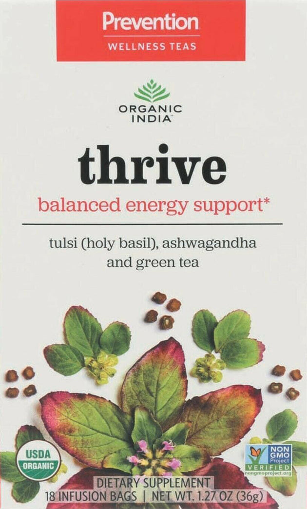 Thrive with Tulsi, Ashwagandha and Green Tea, 1.27 Oz (36 g) 18 Tea Bags , Brand_Organic India Form_Tea Bags Size_18 Count