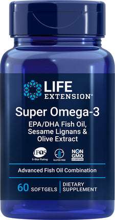 Super Omega-3 EPA/DHA Fish Oil, Sesame Lignans & Olive Extract, 60 Softgels ,