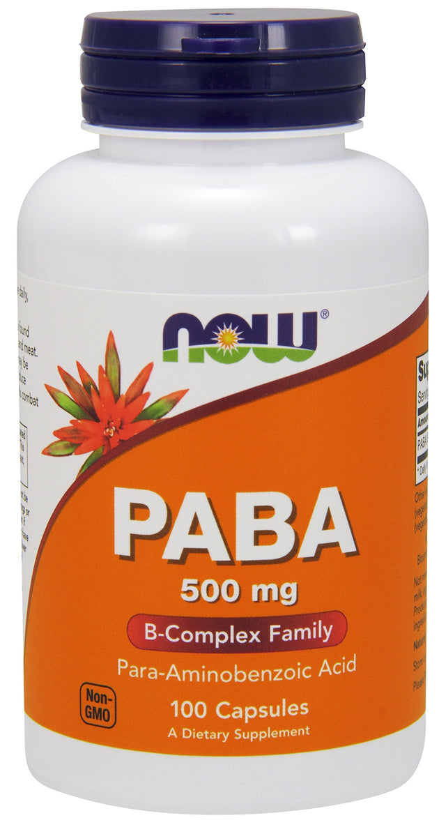PABA 500mg, 100 Capsules , Brand_NOW Foods Form_Capsules Potency_500 mg Size_100 Caps