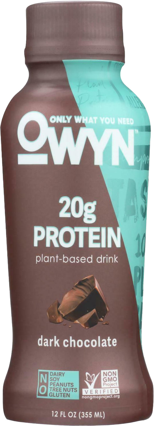 Plant-Based Protein Drink, 20 g of Protein, Chocolate Flavor, 12 Fl Oz (355 mL) Liquid , Brand_OWNY Flavor_Chocolate Form_Liquid Potency_20 g Size_12 Fl Oz