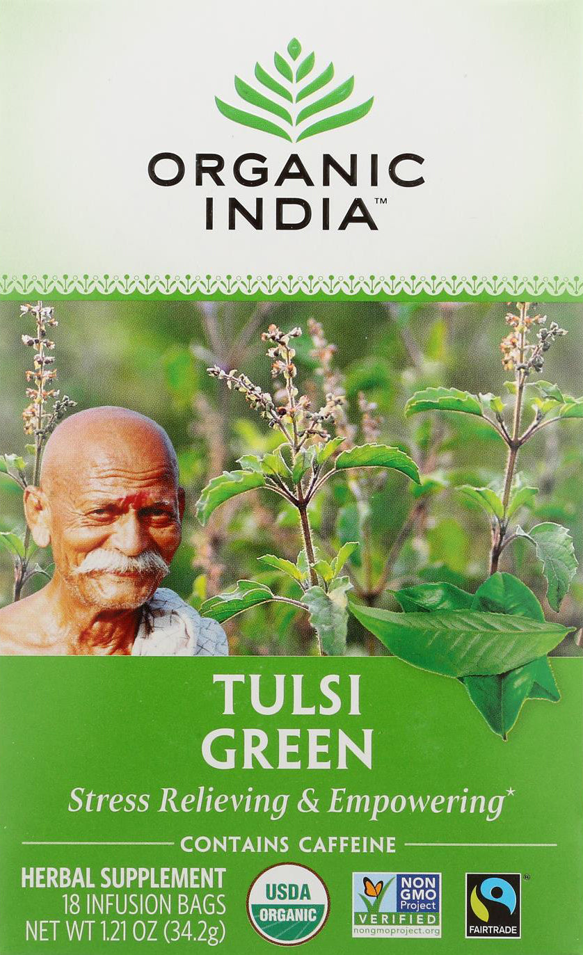 Tulsi Green, 1.21 Ounce (34.2 g) 18 Tea Bags , Ayurveda Brand_Organic India Form_Tea Bags Size_18 Count