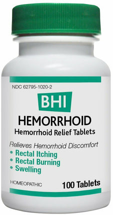 Hemorrhoid - Hemorrhoid Relief Tablets, 100 Tablets , Brand_Bhi Flavor_Unflavored Form_Tablets Size_100 Count