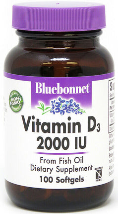 Vitamin D3, 2000 IU, 100 Softgels , Brand_Bluebonnet Flavor_Unflavored Potency_2000 mg Size_100 Caps