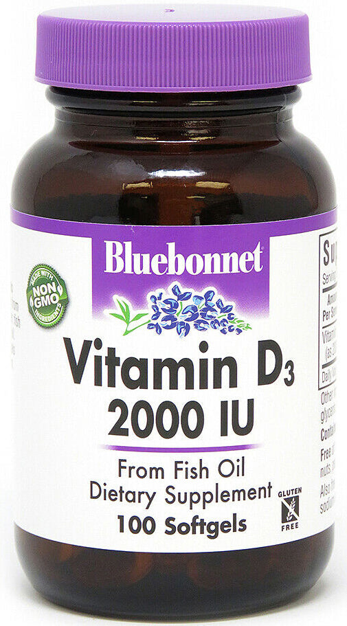 Vitamin D3, 2000 IU, 100 Softgels , Brand_Bluebonnet Flavor_Unflavored Potency_2000 mg Size_100 Caps
