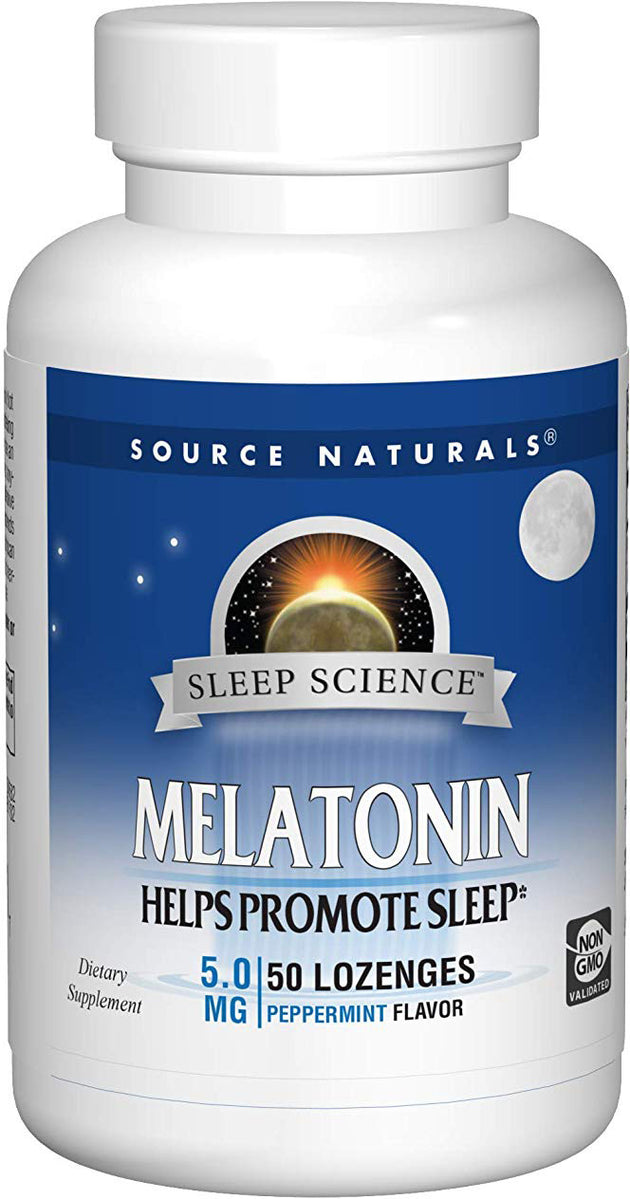 Melatonin, 5mg, Peppermint Flavor, 50 Tablets , Brand_Source Naturals Flavor_Peppermint Form_Tablets Potency_5 mg Size_50 Tabs
