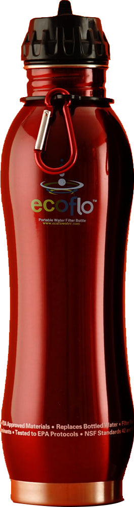 Ecoflo Stainless Steel Filter Bottle, Red, Holds 27 Fl Oz (800 mL) , Brand_Ecoflo Water Form_Bottle Size_1 Count