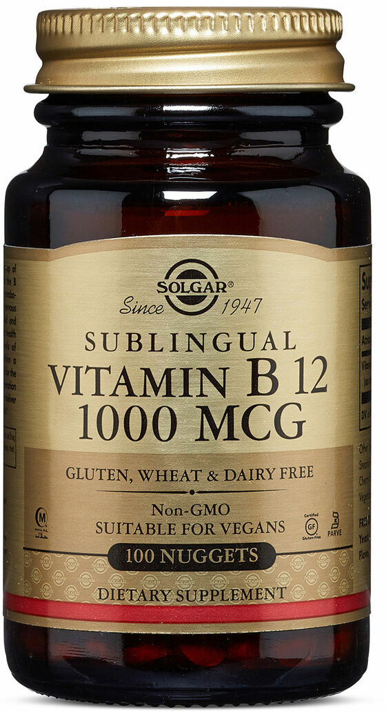 Sublingual Vitamin B 12, 1000 mcg, 100 Nuggets , Brand_Solgar Form_Nuggets Potency_1000 mcg Size_100 Count