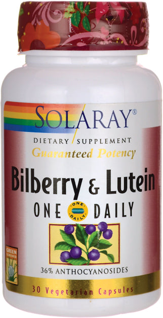 One Daily Bilberry and Lutein 160 mg, 30 Capsules , Brand_Solaray Form_Capsules Potency_160 mg Size_30 Caps