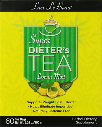 Super Dieter's Tea Lemon Mint, Lemon Mint Flavor, 60 Tea Bags , Brand_Laci le Beau Flavor_Mint Form_Tea Bags Size_60 Count